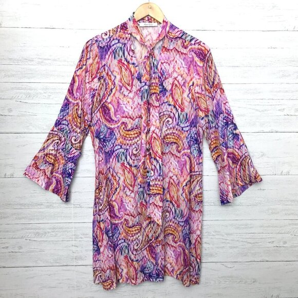 NEW Robert Graham Brenna Dress Multi Color Print Bell Sleeves Silk Blend Large - Picture 2 of 12